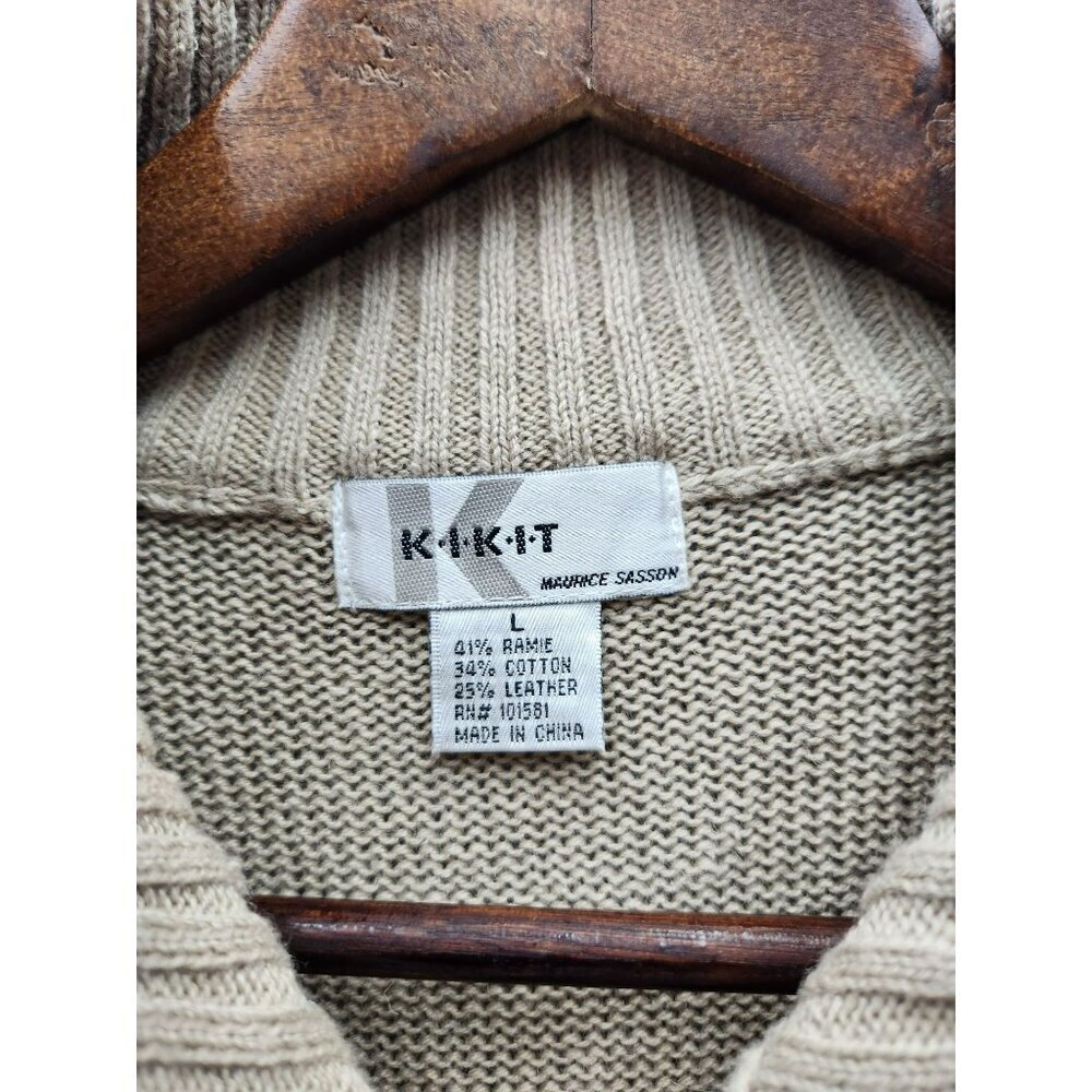 Vintage Kikit Maurice Sasson‎ Beige Sleeveless Leather & Cotton Vest Size L - Picture 2 of 5